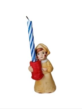 Vintage Jasco Birthday Bells Boy Clown Cake Topper For Holding Candle 3.25"